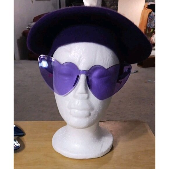 Purple Beret Wool Blend Hat One Size Matching Purple Heart Sunglasses-Decorative - Picture 1 of 5